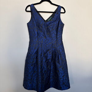 Women's LAUREN Ralph Lauren Blue Black Floral Dress Size 6